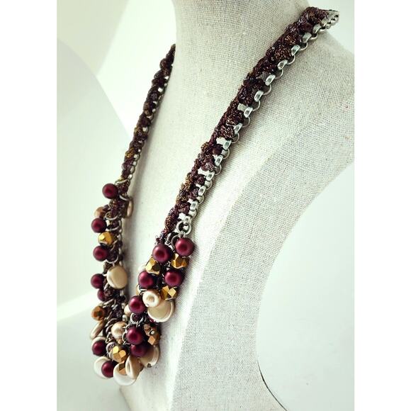 Necklace-Vintage St. John-Multi Strand-Beads-Woven-Dark Purple-Gold-22 in - Picture 3 of 14